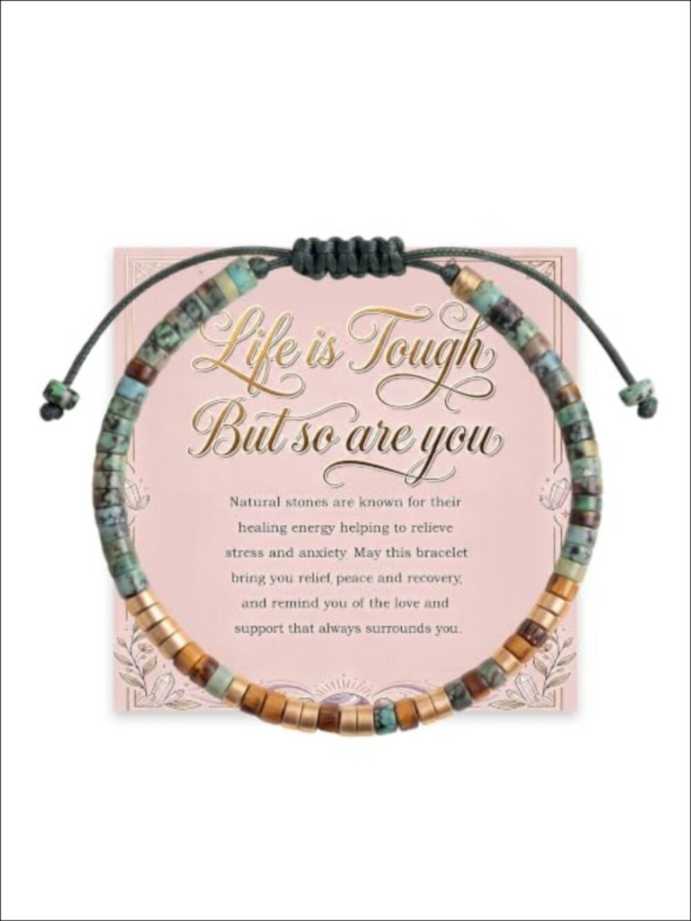 Natural Stone Beaded Charm Bracelet Inspirational Gift for Women